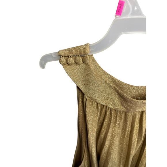 Free People Gold Brown Glitter Pleated Mini Trapeze Dress Women's Size Small - Picture 3 of 5